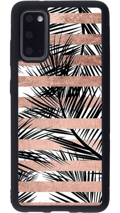 Coque Samsung Galaxy S20 - Silicone rigide noir Palm trees gold stripes