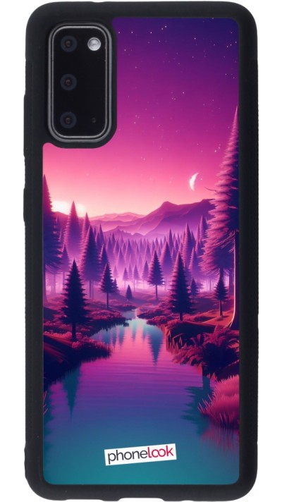 Coque Samsung Galaxy S20 - Silicone rigide noir Paysage Violet-Rose