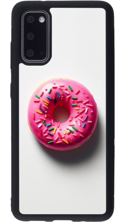 Coque Samsung Galaxy S20 - Silicone rigide noir Weißer Hintergrund, pinker Donut