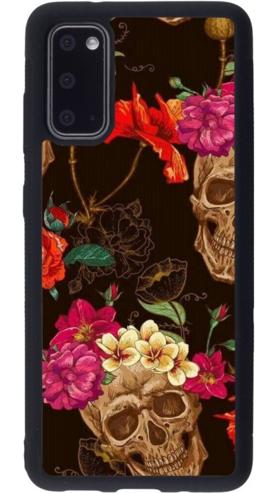 Coque Samsung Galaxy S20 - Silicone rigide noir Skulls and flowers