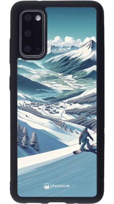Coque Samsung Galaxy S20 - Silicone rigide noir Snowboarder Montagne