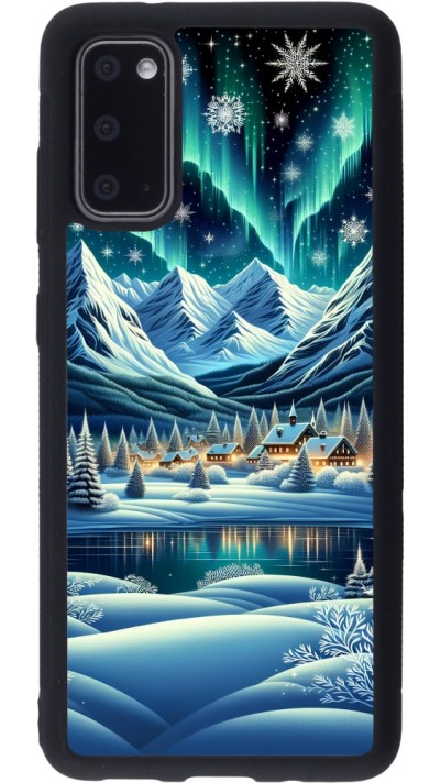 Coque Samsung Galaxy S20 - Silicone rigide noir Snowy Mountain Village Lake night Coque Samsung Galaxy S20 - Silicone rigide noir Snowy Mountain Village Lake night