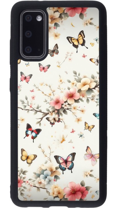 Coque Samsung Galaxy S20 - Silicone rigide noir Spring 25 Papillons Légers
