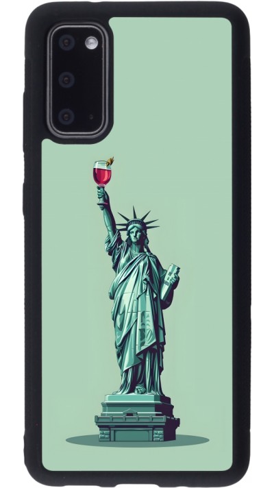 Coque Samsung Galaxy S20 - Silicone rigide noir Wine Statue de la liberté avec un verre de vin