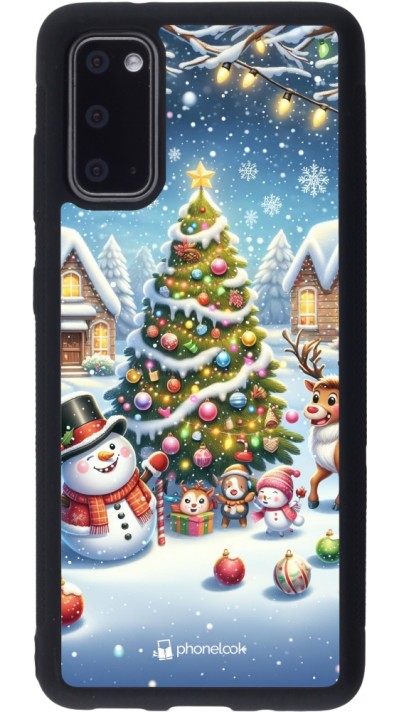 Coque Samsung Galaxy S20 - Silicone rigide noir Noël 2023 bonhomme de neige et sapin