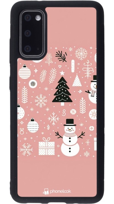 Coque Samsung Galaxy S20 - Silicone rigide noir Noël 2024 Rose Snowman Christmas