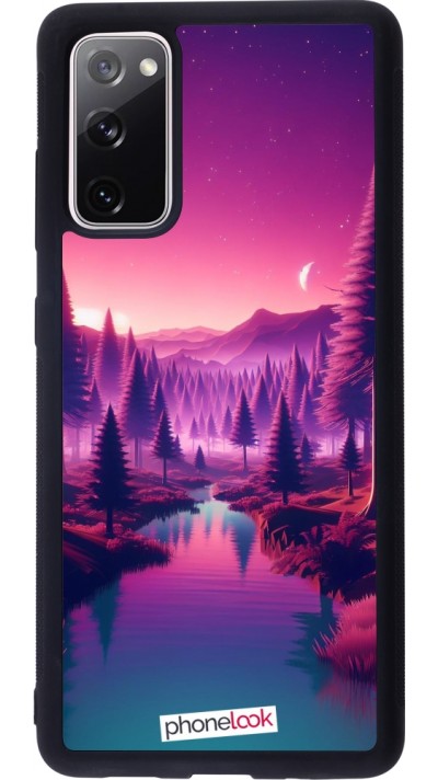 Coque Samsung Galaxy S20 FE 5G - Silicone rigide noir Paysage Violet-Rose