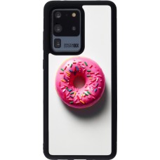 Coque Samsung Galaxy S20 Ultra - Silicone rigide noir Weißer Hintergrund, pinker Donut