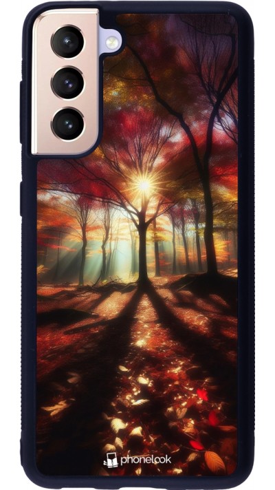 Coque Samsung Galaxy S21 5G - Silicone rigide noir Automne doré glare