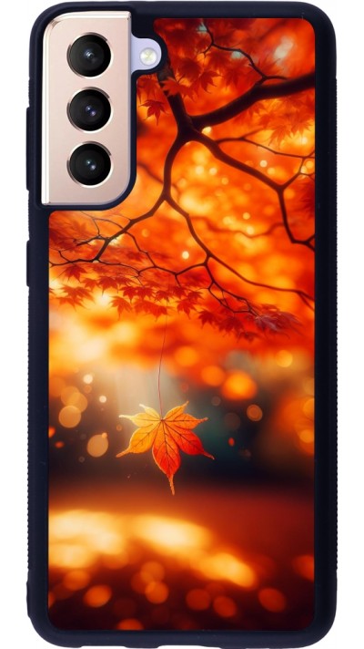Coque Samsung Galaxy S21 5G - Silicone rigide noir Automne Magique Orange
