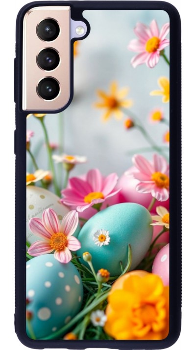 Coque Samsung Galaxy S21 5G - Silicone rigide noir Easter 2026 Eggs with flowers