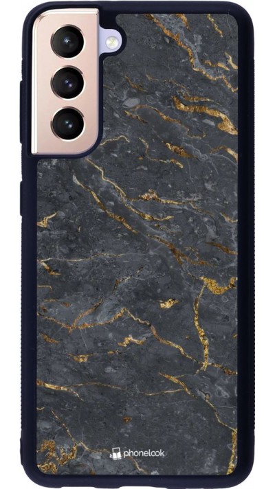 Coque Samsung Galaxy S21 5G - Silicone rigide noir Grey Gold Marble