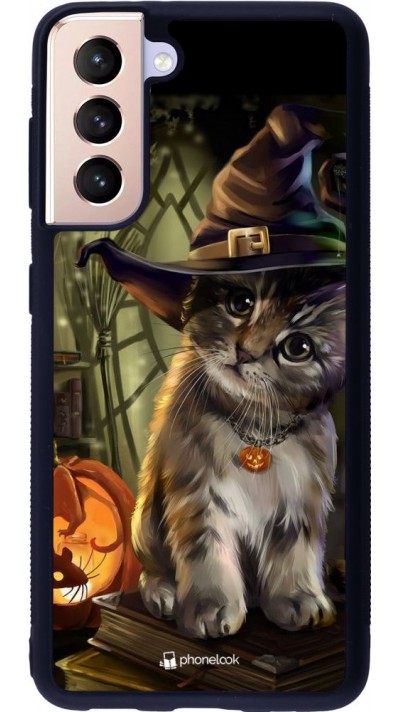 Coque Samsung Galaxy S21 5G - Silicone rigide noir Halloween 21 Witch cat