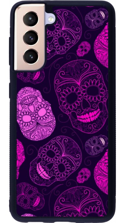Coque Samsung Galaxy S21 5G - Silicone rigide noir Halloween 2023 pink skulls