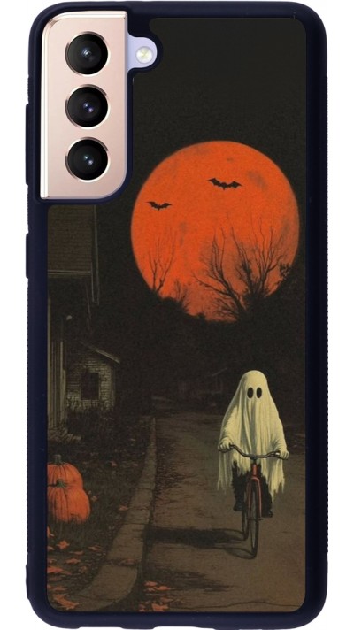 Coque Samsung Galaxy S21 5G - Silicone rigide noir Halloween 2025 Ghost on a bicycle