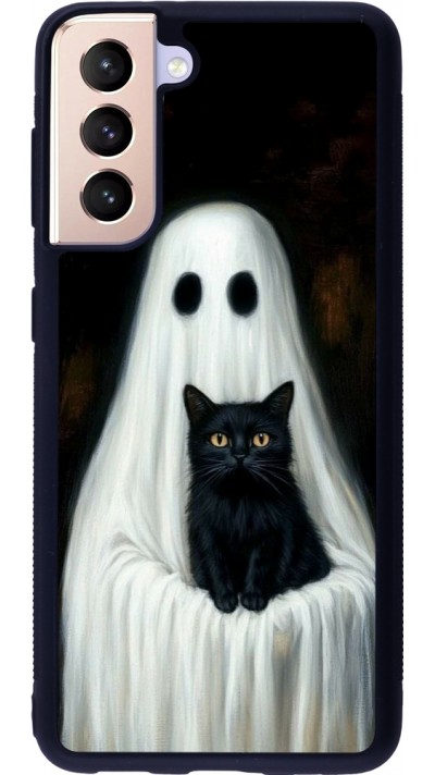 Coque Samsung Galaxy S21 5G - Silicone rigide noir Halloween 2025 Ghost with black cat
