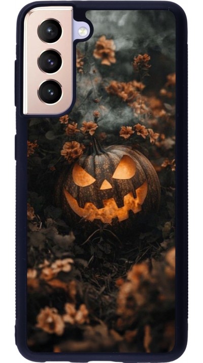 Coque Samsung Galaxy S21 5G - Silicone rigide noir Halloween 2025 Pumpkin with flowers