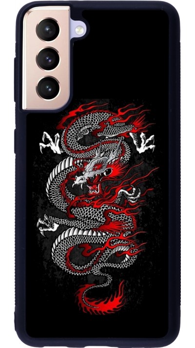Coque Samsung Galaxy S21 5G - Silicone rigide noir Japanese style Dragon Tattoo Red Black