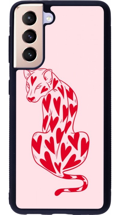 Coque Samsung Galaxy S21 5G - Silicone rigide noir Leopard with hearts 2026