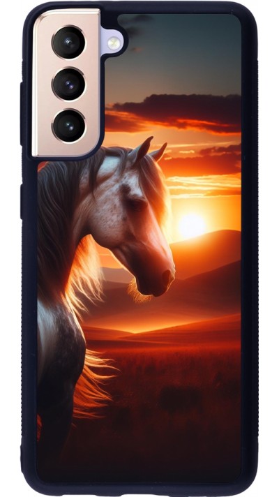 Samsung Galaxy S21 5G Case Hülle - Silikon schwarz Majestätischer Sonnenuntergang Pferd
