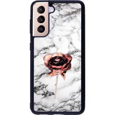 Coque Samsung Galaxy S21 5G - Silicone rigide noir Marble Rose Gold