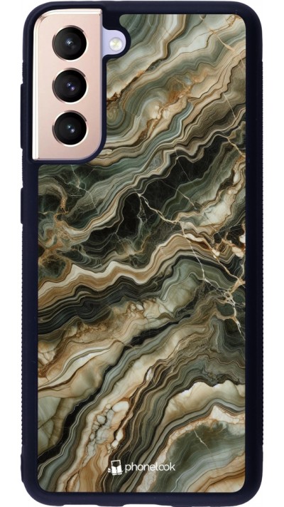 Coque Samsung Galaxy S21 5G - Silicone rigide noir Marbre Olive