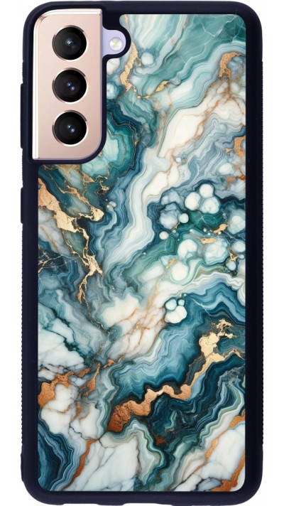 Coque Samsung Galaxy S21 5G - Silicone rigide noir Marbre Vert Bleu Doré