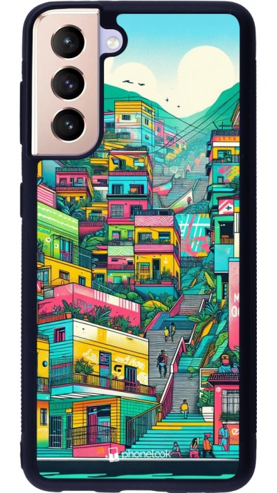 Coque Samsung Galaxy S21 5G - Silicone rigide noir Medellin Comuna 13 Art
