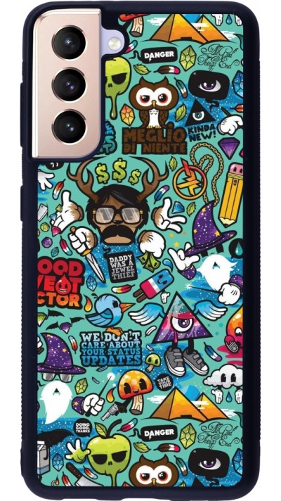 Coque Samsung Galaxy S21 5G - Silicone rigide noir Mixed Cartoons Turquoise