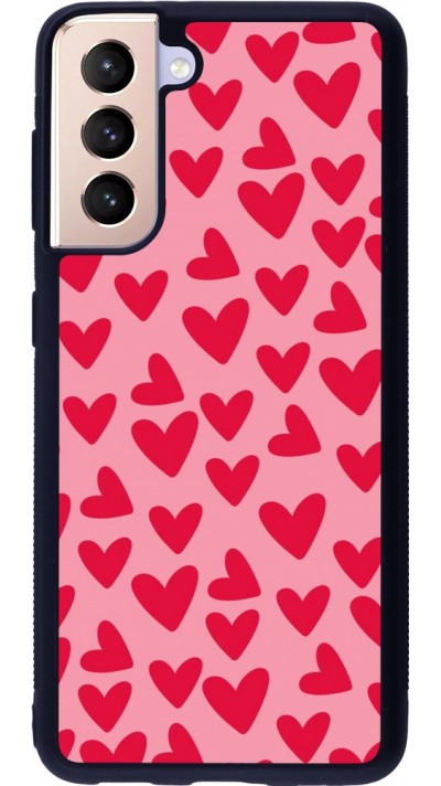 Coque Samsung Galaxy S21 5G - Silicone rigide noir Mom 2024 petits coeurs