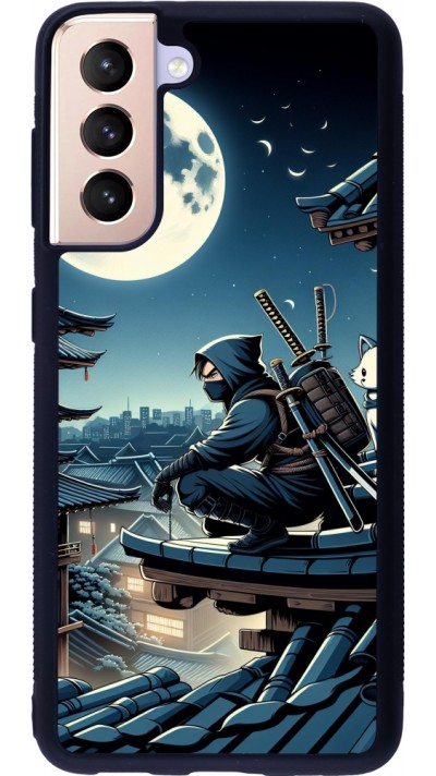 Coque Samsung Galaxy S21 5G - Silicone rigide noir Ninja sous la lune
