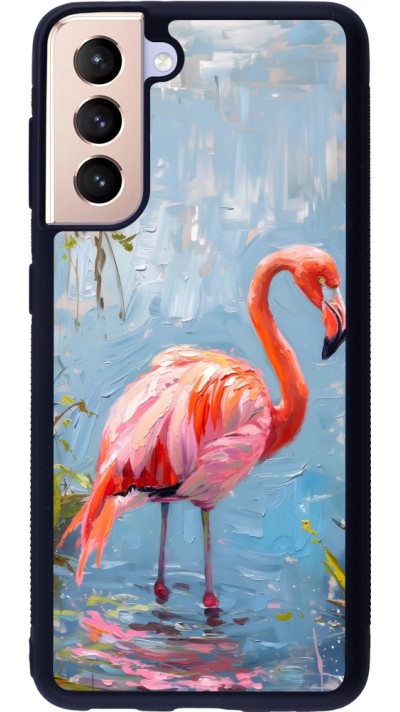 Coque Samsung Galaxy S21 5G - Silicone rigide noir Paint Flamingo