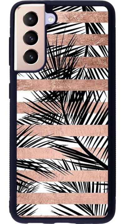 Coque Samsung Galaxy S21 5G - Silicone rigide noir Palm trees gold stripes