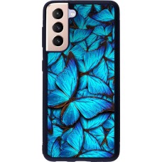 Coque Samsung Galaxy S21 5G - Silicone rigide noir Papillon - Bleu