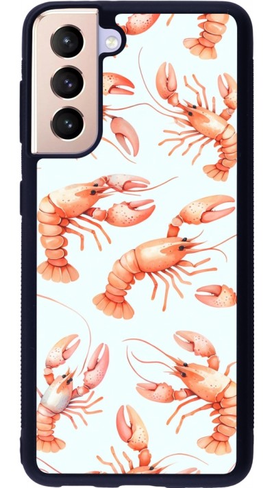 Coque Samsung Galaxy S21 5G - Silicone rigide noir Pattern de homards pastels