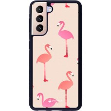 Coque Samsung Galaxy S21 5G - Silicone rigide noir Pink Flamingos Pattern