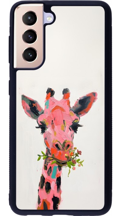 Coque Samsung Galaxy S21 5G - Silicone rigide noir Pink Girafe Paint