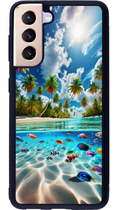 Coque Samsung Galaxy S21 5G - Silicone rigide noir Plage Paradis