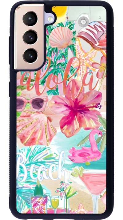Coque Samsung Galaxy S21 5G - Silicone rigide noir Preppy Collage Aloha