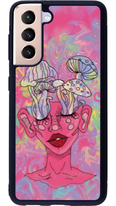 Coque Samsung Galaxy S21 5G - Silicone rigide noir Psychedelic pink mushroom