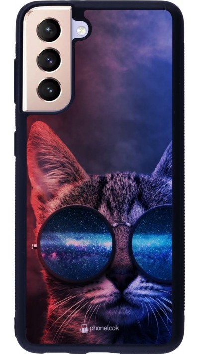 Coque Samsung Galaxy S21 5G - Silicone rigide noir Red Blue Cat Glasses