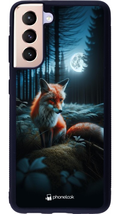 Coque Samsung Galaxy S21 5G - Silicone rigide noir Renard lune forêt
