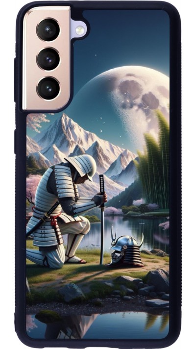 Coque Samsung Galaxy S21 5G - Silicone rigide noir Samurai Katana Lune