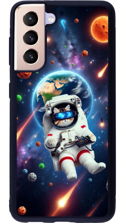 Samsung Galaxy S21 5G Case Hülle - Silikon schwarz VR SpaceCat Odyssee