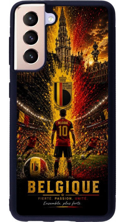 Coque Samsung Galaxy S21 5G - Silicone rigide noir Football Belgique splash 2026