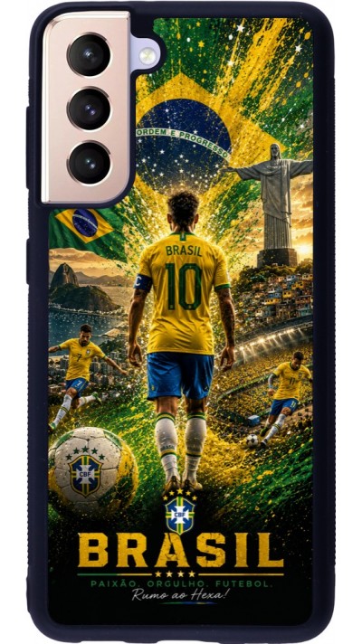 Coque Samsung Galaxy S21 5G - Silicone rigide noir Football Brésil splash 2026