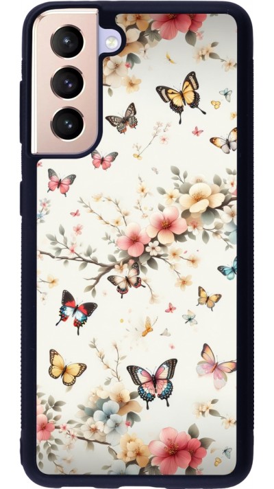 Coque Samsung Galaxy S21 5G - Silicone rigide noir Spring 25 Papillons Légers