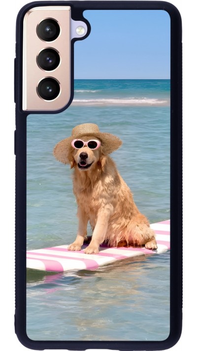 Coque Samsung Galaxy S21 5G - Silicone rigide noir Summer Dog on Paddle