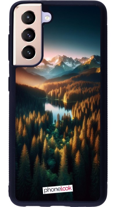Coque Samsung Galaxy S21 5G - Silicone rigide noir Sunset Forest Lake