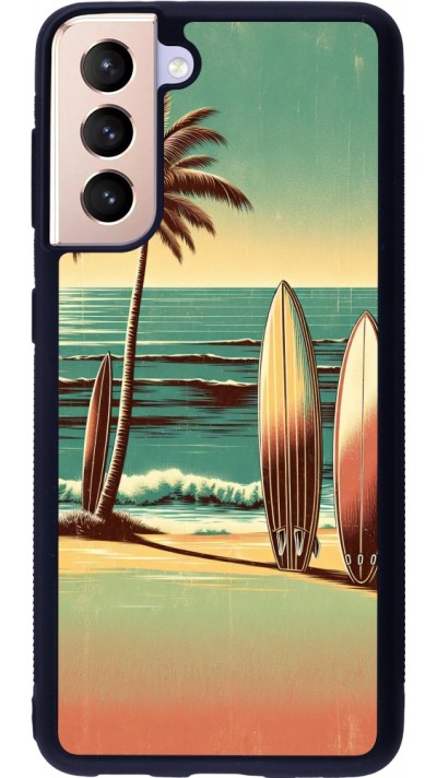 Coque Samsung Galaxy S21 5G - Silicone rigide noir Surf Paradise